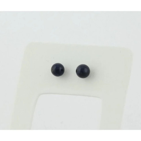 14k Yellow Gold Blue Lapis Lazuli 7mm Ball Bead Earrings Stud Post - Picture 7 of 8